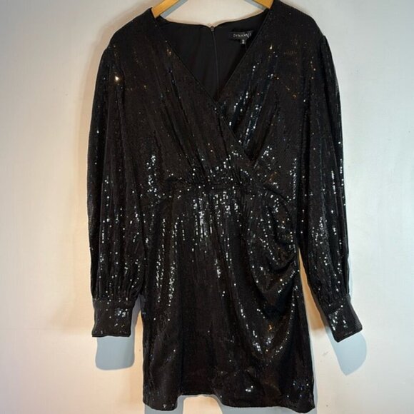 NWT Dynamite Roxy wrap black sequins dress size large - Picture 5 of 13